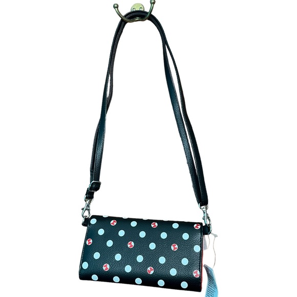 Disney Parks Minnie Mouse Cross Body Purse Wallet Black with Red Bows Wrislet - Picture 2 of 16